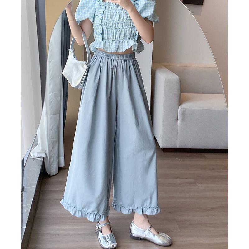 Korean Style Lace Patchwork Ice Silk Wide-Leg Pants for Women - High-Waisted, Versatile, Straight Leg, Summer 2026 Collection