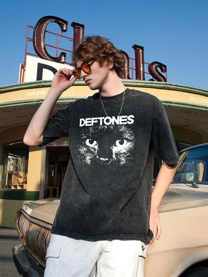 Music Album Cover T-Shirt Metal Rock Clothes Cotton Vintage Wash Short Sleeve Tees For Men Plus Size Tops