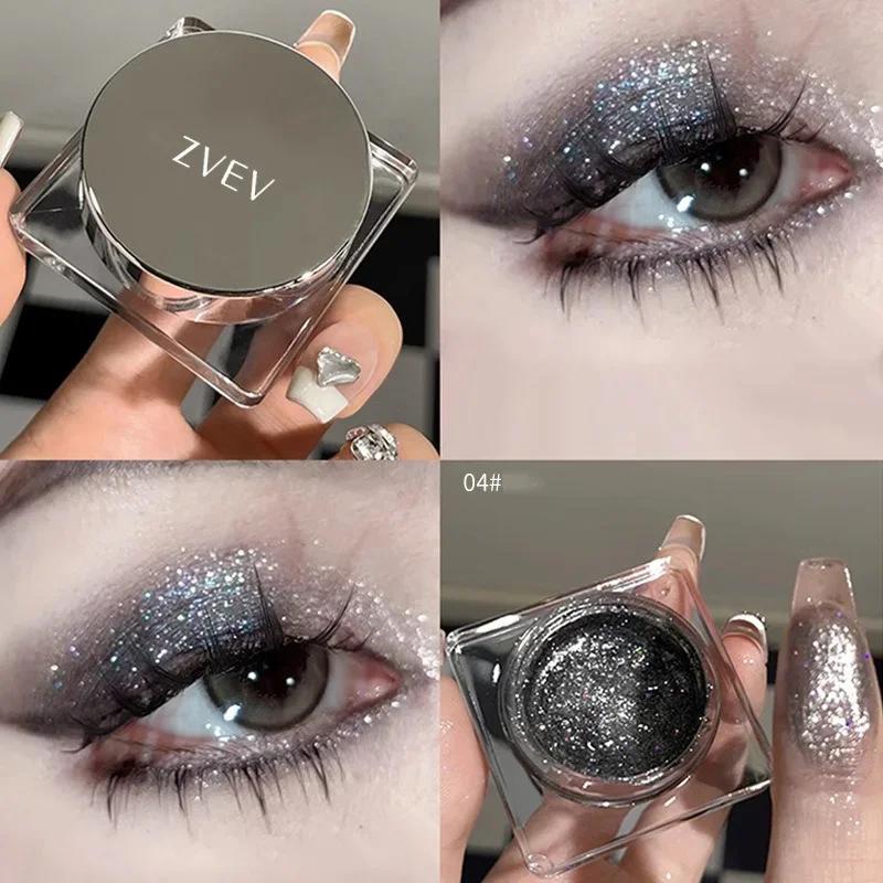 Glitter Punk Smoky Black Gelová paletka na oční stíny Metalická Tmavě stříbrná Mokré oči Zvýrazňovač stínů Pearl Pigments Kosmetika