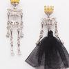 Funny Gothic Dark Skeleton Man Earrings Wedding Black Veil Skirt Queen Crown King Asymmetry Drop Earring For Women Party Jewelry