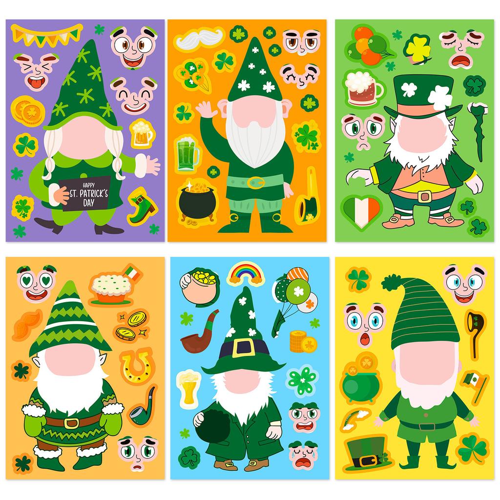 6 Sheets/pack DIY Staff Patrick's Day Sticker Hairband Irish Hat Festival Puzzle Stickers