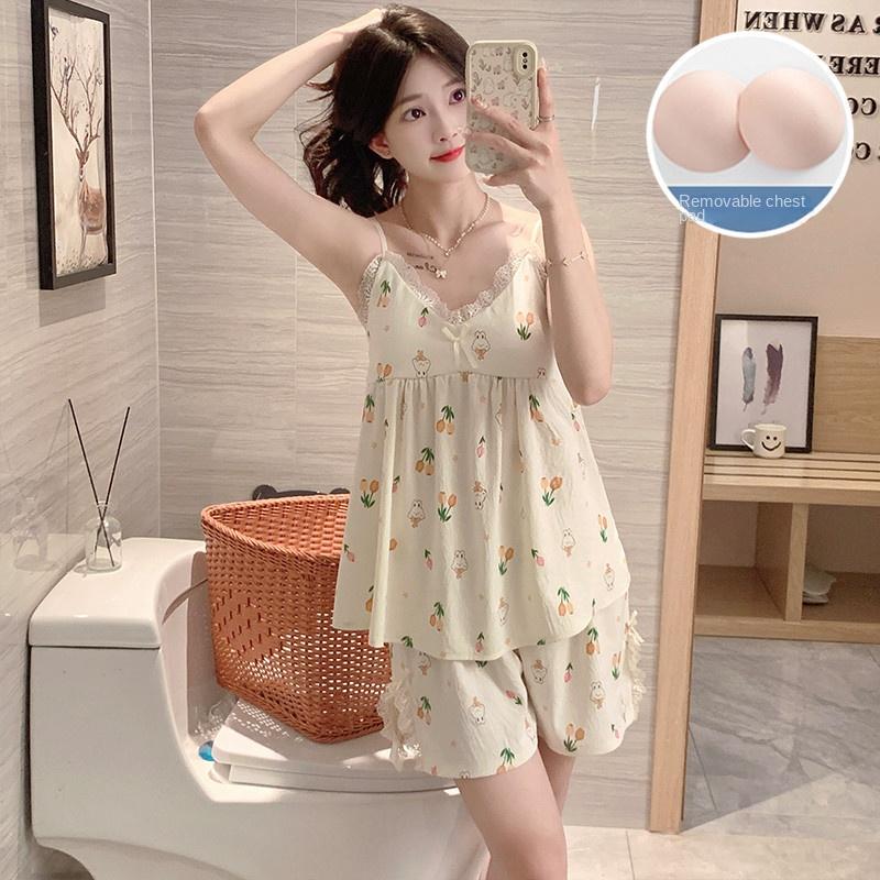 

Сексуальная женская пижама с подтяжками из хлопка, пижамный комплект для девочек, домашняя одежда с нагрудными подушечками, ночная одежда в стиле принцессы, домашняя одежда M