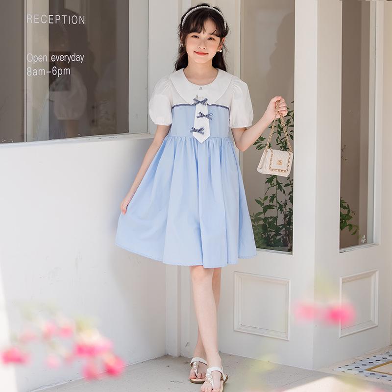 

Girls Academic Style Color Block Dress - Summer 2025 160 cm небо синє кольору