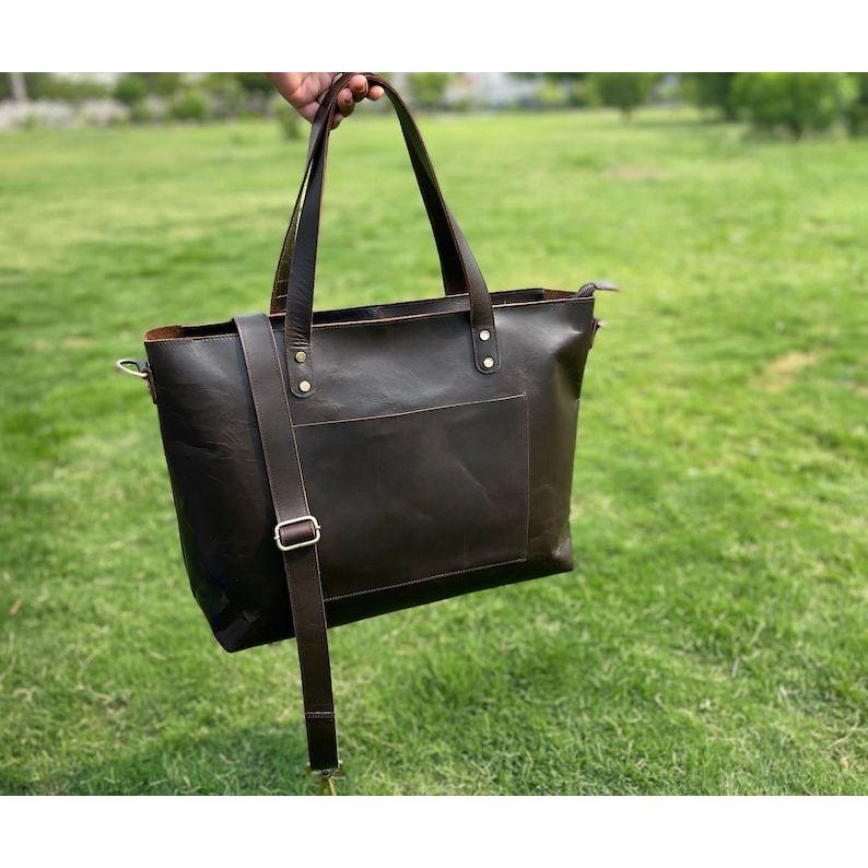 Leather Tote Bag Mom Women Work Maid of Honour Large Leather Tote Purse Shoulder Bag Personalized Shopper Bridesmaid Gift for Her Girlfriend