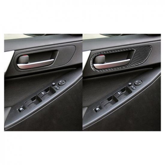 Carbon Fiber Interior Door Handle Frame Cover Sticker For Mazda 3 2010-2013