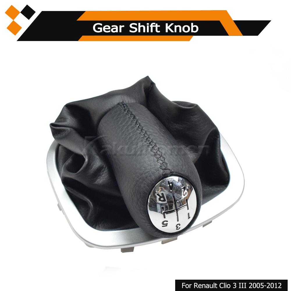 5 Speed Leather Gear Shift Knob Stick Gaiter Compatible with Renault Clio 3 III 2005 2006 2007 2008 2009 2010 2011 2012 Manual