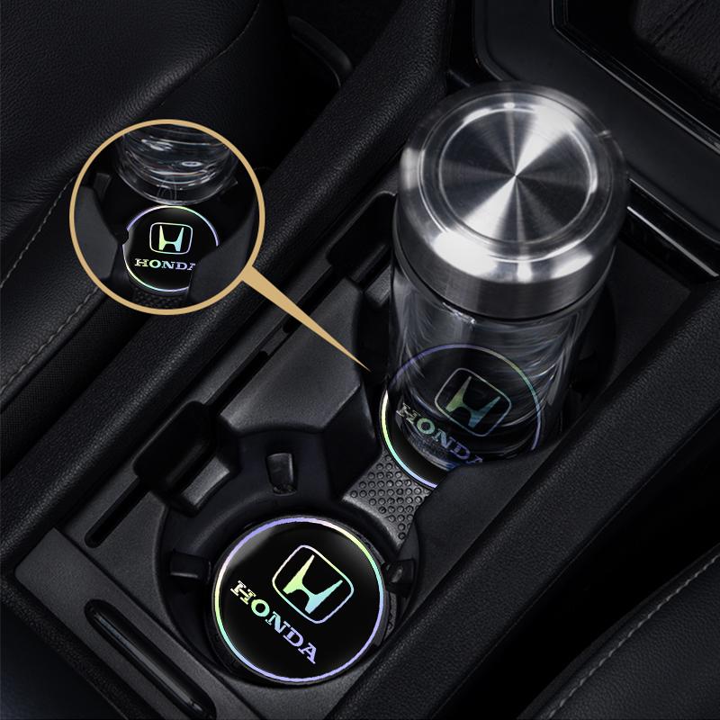 cwcr1 2Pcs Honda Logo Water Cup Pad Laser Silent Mat For Honda Civic Accord Crosstour Spirior Odyssey Avancier UR-V Sienna Elysion