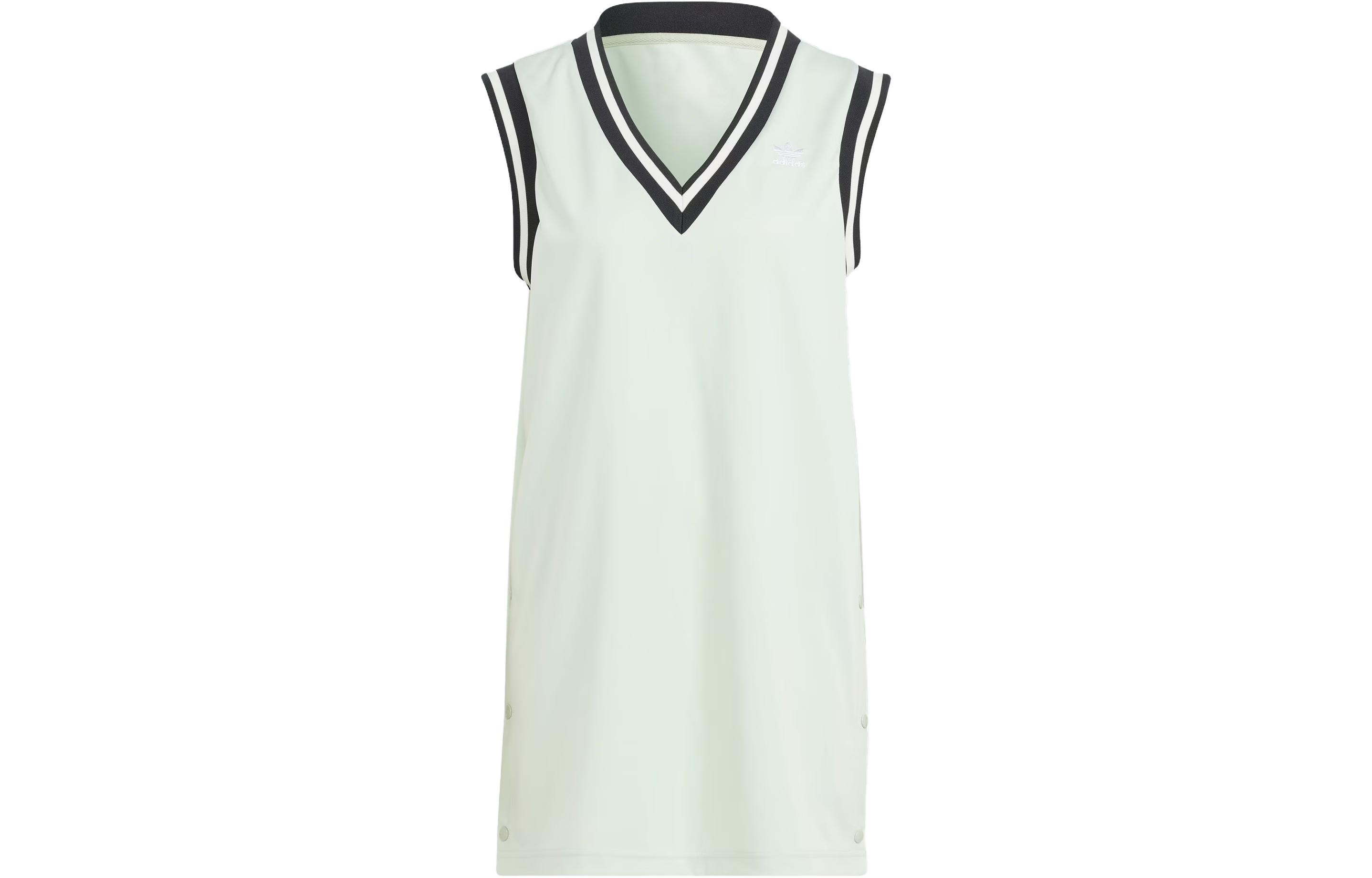 Adidas Originals Sleeveless Dresses Women s Linen Green V Neck Moderate Short IS5263 M