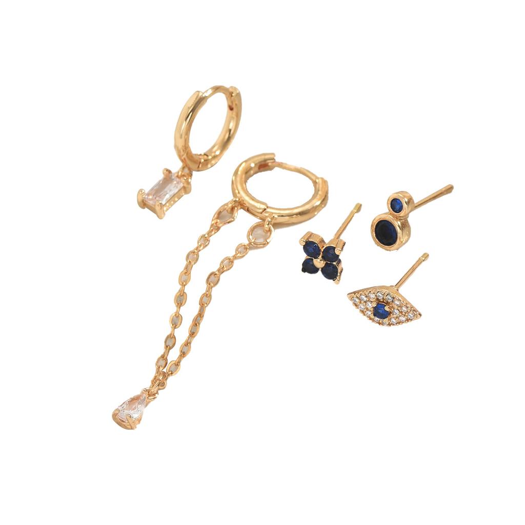 Geometric Hot-selling Korean Version of Women's Earrings Niche High-end Zircon Design Stud Earrings Set Versatile Earrings