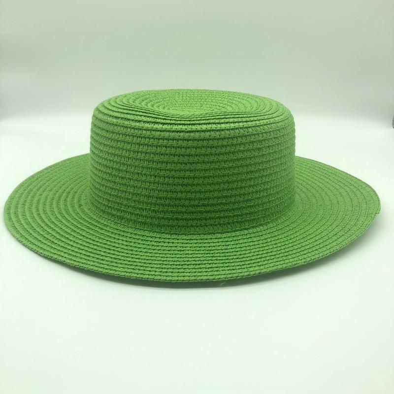 Flat Top Straw Hat Women's Summer Simple British Sun Hat Versatile Fashion Trendy Eaves Casual Top Hat