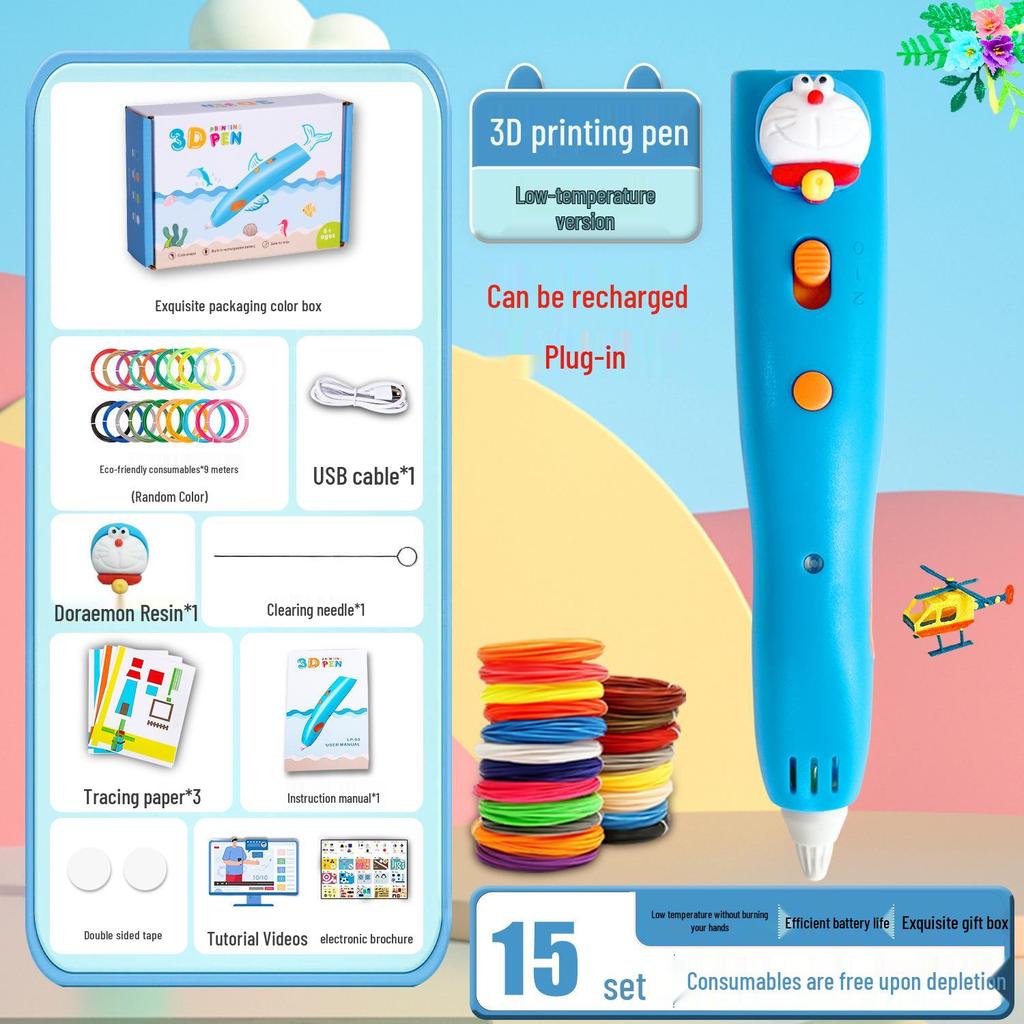 Rechargeable 1.75mm Low-Temperature 3D Printing Pen for Kids - Ideal Educational Gift