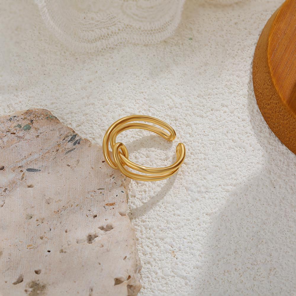 Hollow Double-layer Twisted Rope Knot Open Rings for Women Vintage Gold Plated Stianless Steel Geometric Ring New Retro Jewelry