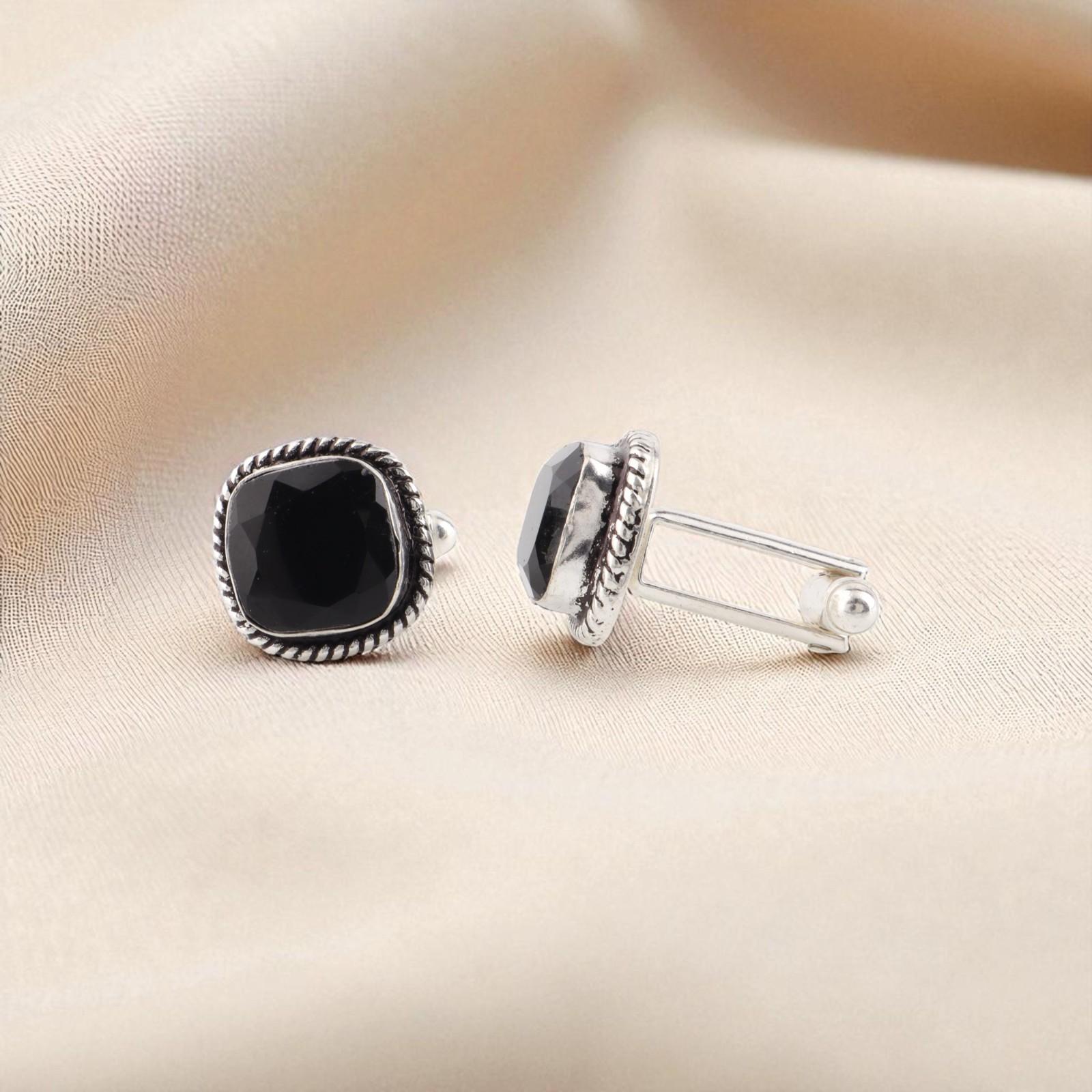 

Black Onyx Gemstone 925 Sterling Silver Jewelry Handmade Men s Cufflinks 0.61 CL-7-15