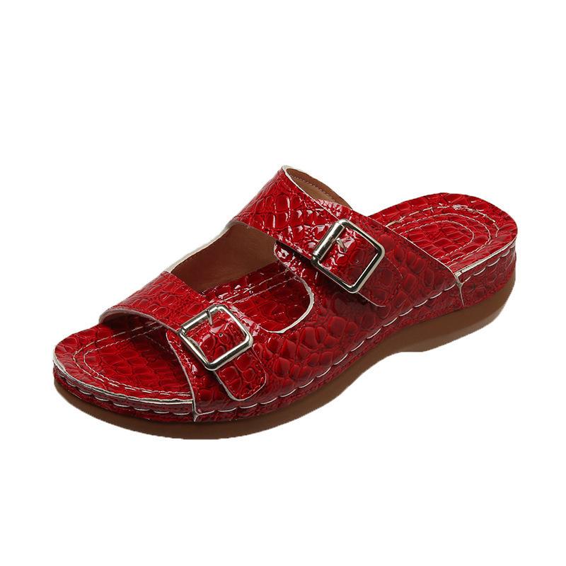 Spring and summer women's shoes large size thick-soled wedge heels women's cool slippers fashion casual double buckle with cool slippers