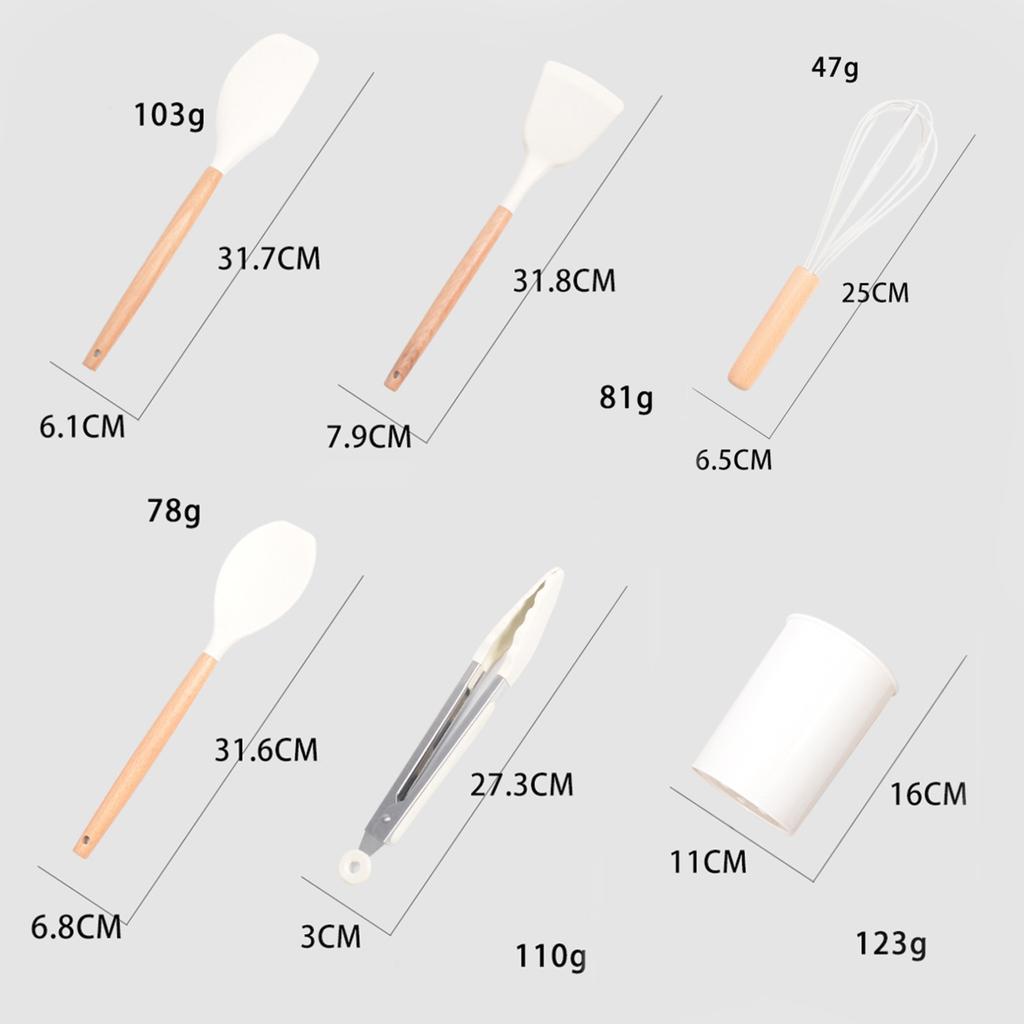 Ensemble d'ustensiles de cuisine en Silicone, ustensiles de cuisine antiadhésifs, spatule, pelle, batteurs d'œufs, manche en bois, ensemble d'outils de cuisine