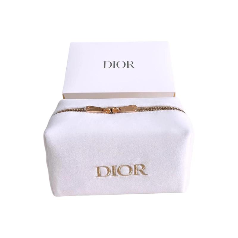 DIOR embroidered logo suede texture cosmetic bag white белый