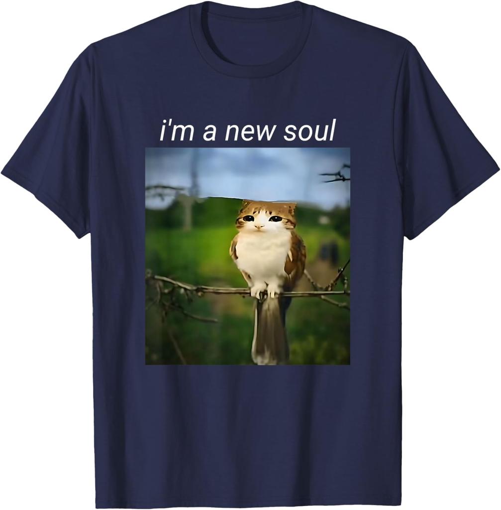 2026 Summer Mens Fun Creative Letter Cat Owl Printed Round Neck Tshirt Comfortable Soft Breathable Casual Short Sleeve