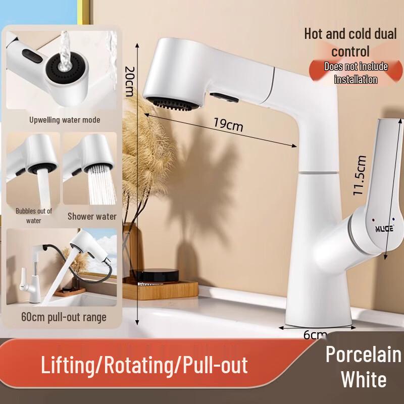 TLXT Ceramic White Pull-out Basin Faucet