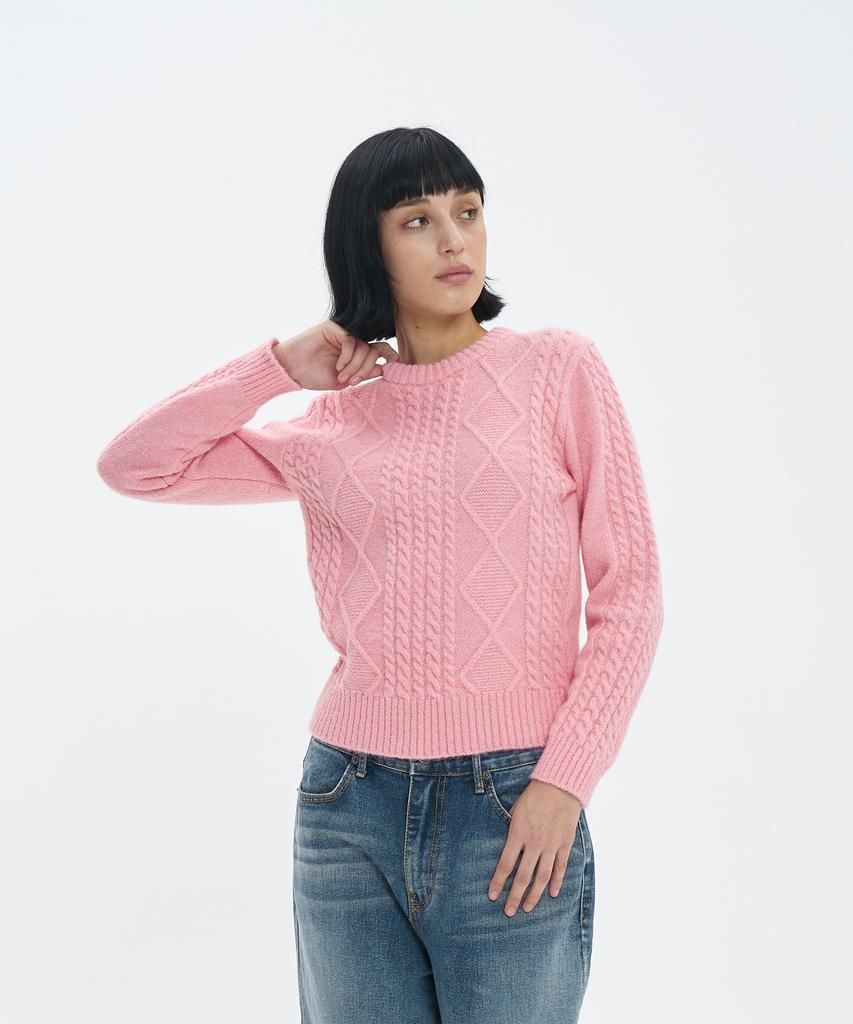 BLOND9 Fisherman Cable Wool Knit Sweater_Pink Rose