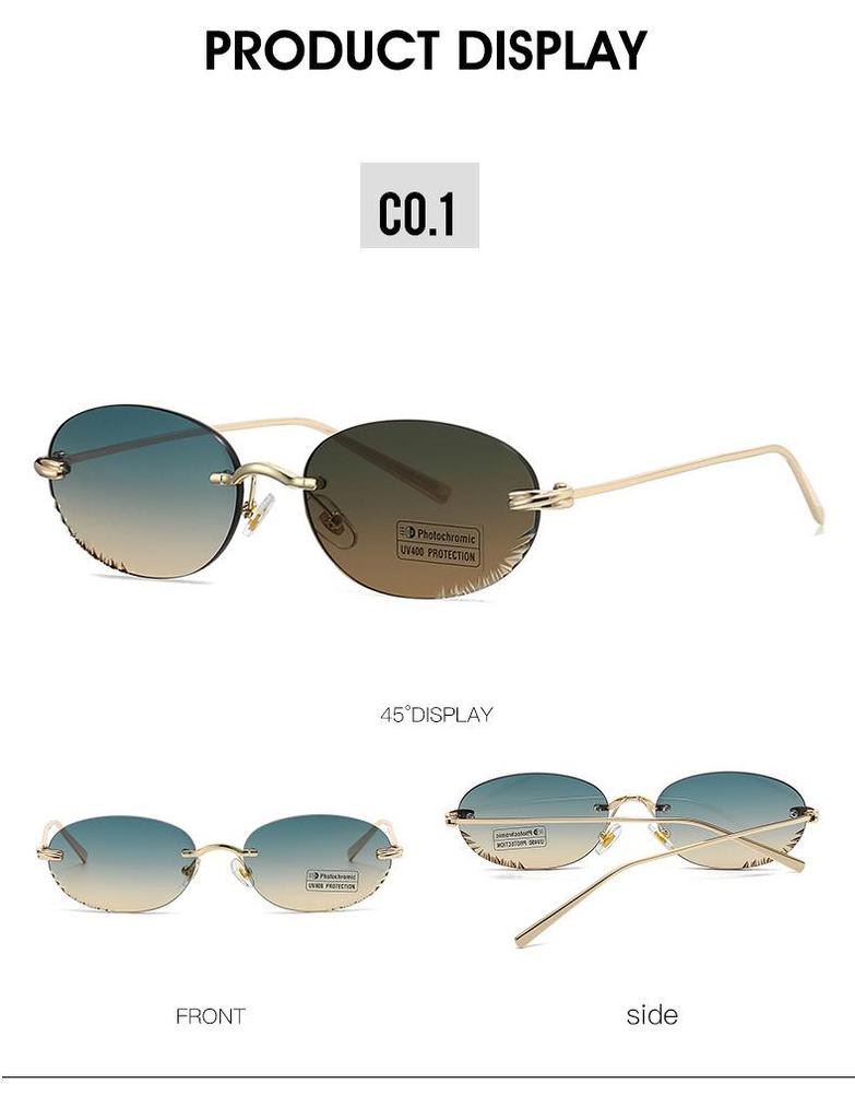 Fotochromowe Bezramowe Owalne Damskie Okulary Przeciwsłoneczne - Ochrona UV i Modny Styl INS (Model 2509)