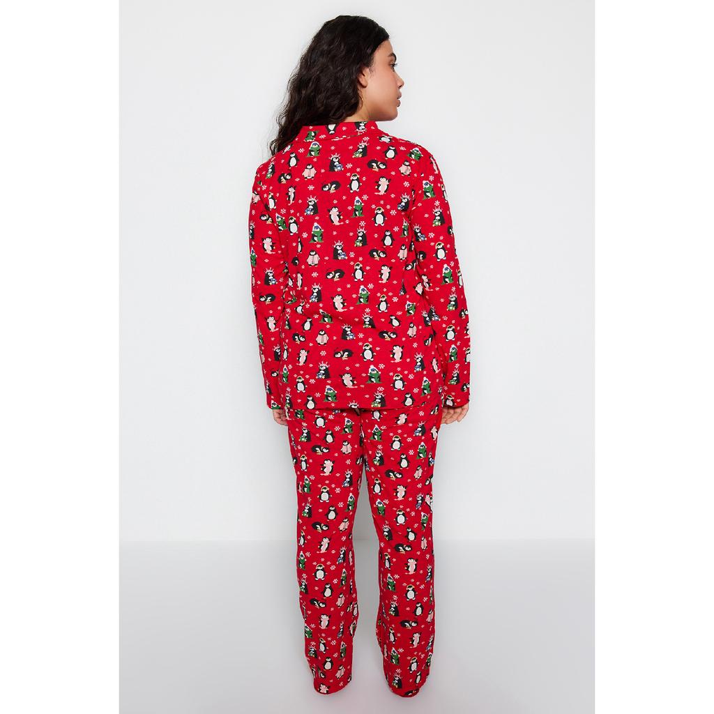 Navy Blue Patterned Knitted Pajama Set Tbbaw24ai00002