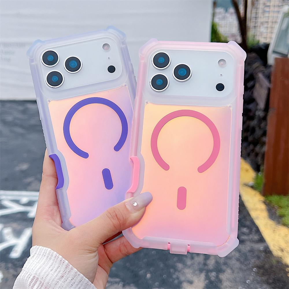 Stoßsichere Magnetische Laser Blendende Handyhülle für iPhone 17 Air Pro 17 Pro Max Doppelt Bunte Kamera Stoßfänger Schicht Rüstung Abdeckung