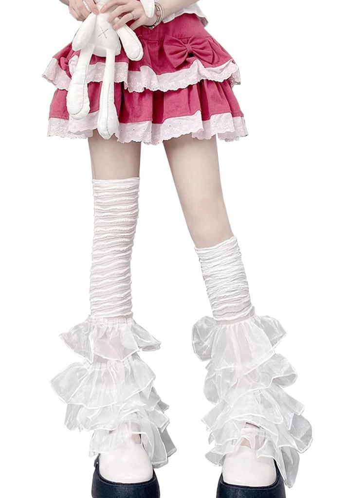 Leg Warmers Ankle Warmers for Women Leg Sleeves for Girls Leg Shape Cake Shape Y2K Cute Lace Stitch Leg Covers Cold Protection Cute Leg Lengthening