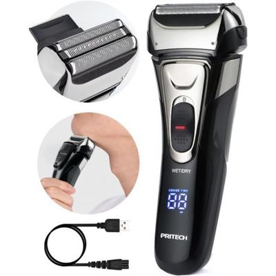 Barbeador elétrico Freetech para homens, à prova d'água, lâmina de barbear com aparador de barba, sem fio, recarregável para rosto, display LED, uso úmido e seco