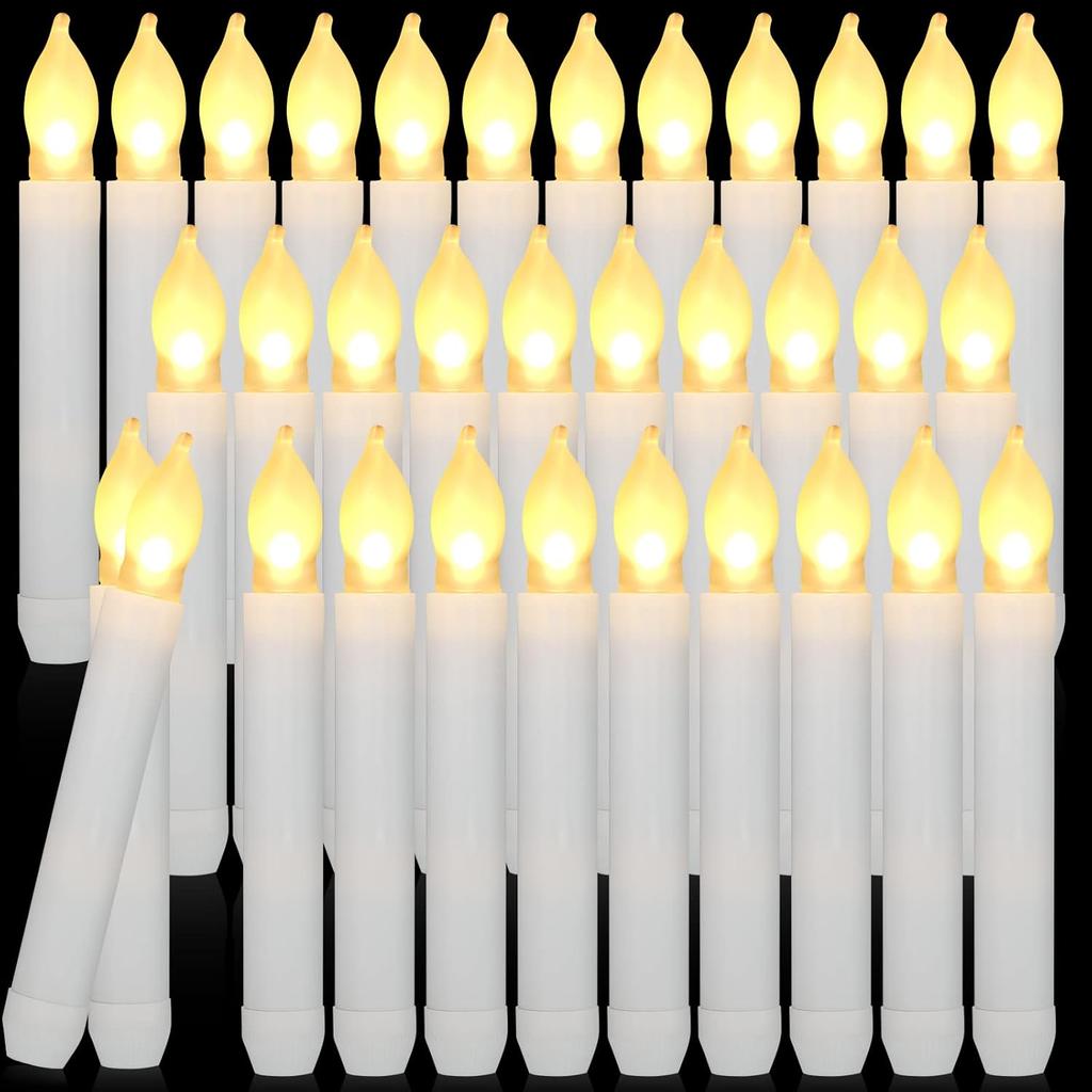 Macarrie 60 Pcs Flameless LED Taper Candle Battery Operated Flickering LED Candle with Warm Light for Church Valentines, Battery Not Included(White