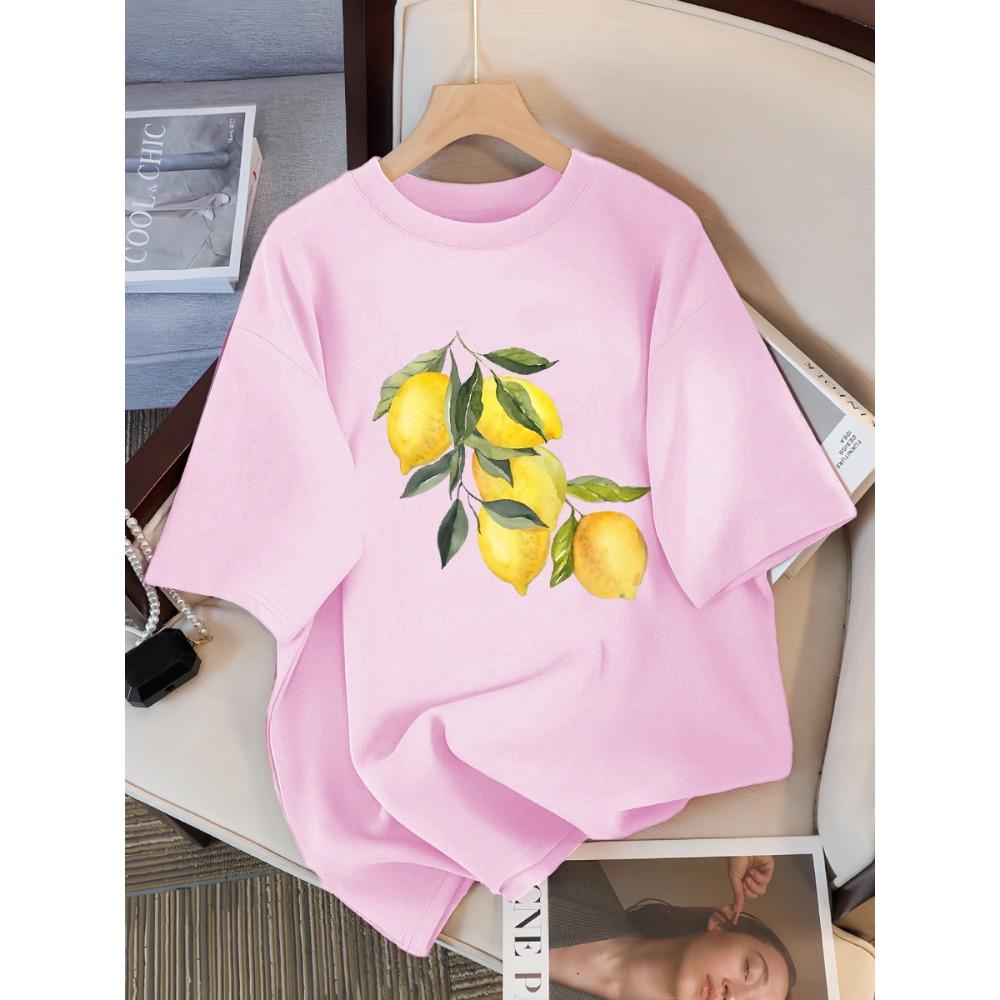 Creative Lemon Pattern T-Shirts Female Casual Soft Tops Fashion Cool Tee Clothing Cotton Street Short Sleeve For Women