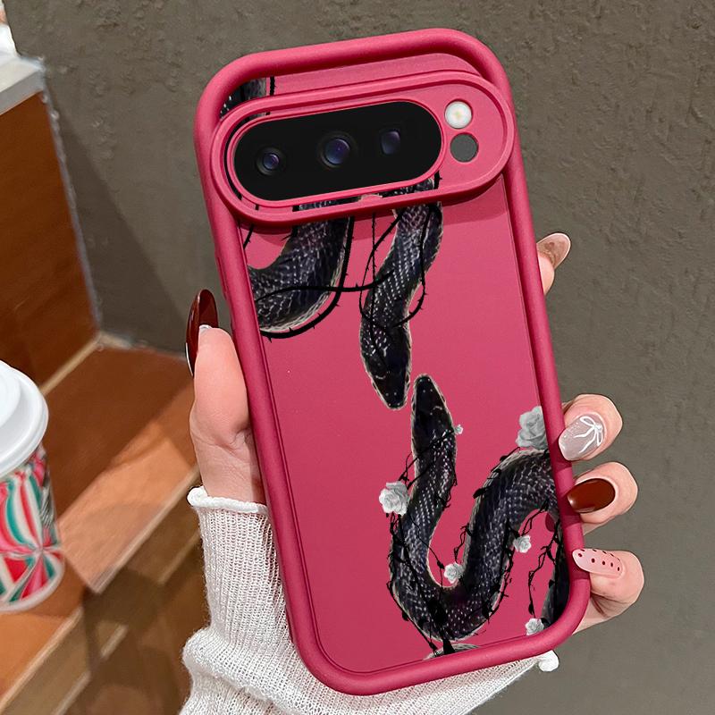 Unearthly Dragon Pattern TPU Matte Case For Google Pixel 9 Pro XL 8 Pro 8A Rose Snake Print Soft Lens Protection Shockproof Phone Cover
