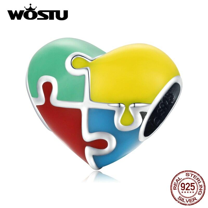 

WOSTU Стерлингового Серебра 925 пробы Любовь Головоломка Красочный Кулон Из Бисера Подходит Оригинальный Браслет Ожерелье Для Женщин Ювелирные Изделия 925 silver