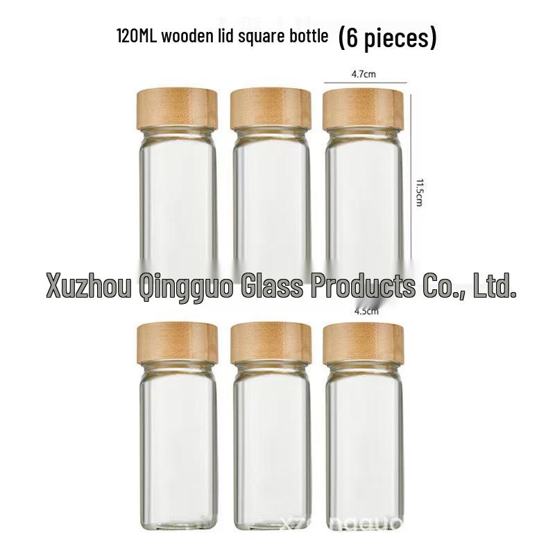 40oz Glass Pepper Powder Square Seasoning Bottle Set, 120ml, Bamboo Lid with Holes
