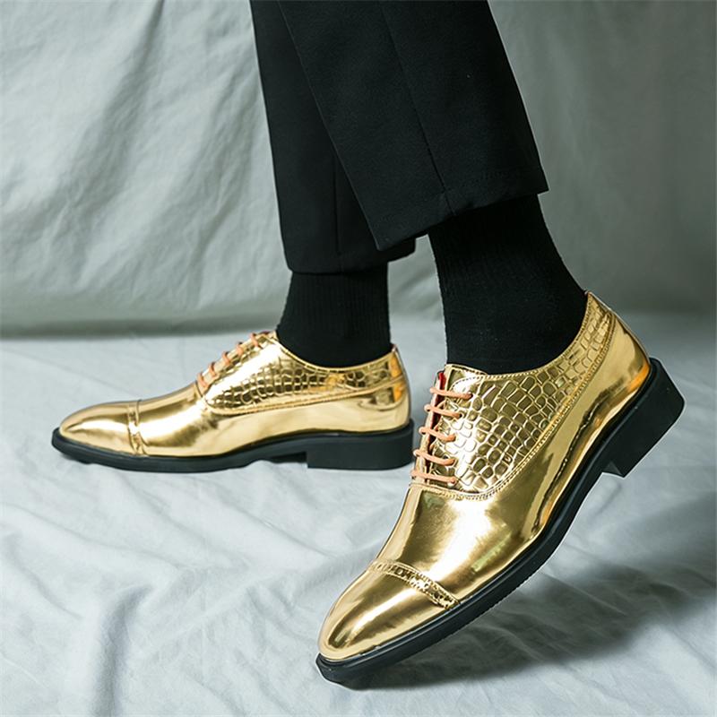 Designer New Pointed Gold Black Brogue Oxford Leather Shoes for Mens Luxury Formal Wedding Prom Dress Homecoming  Zapatos Hombre