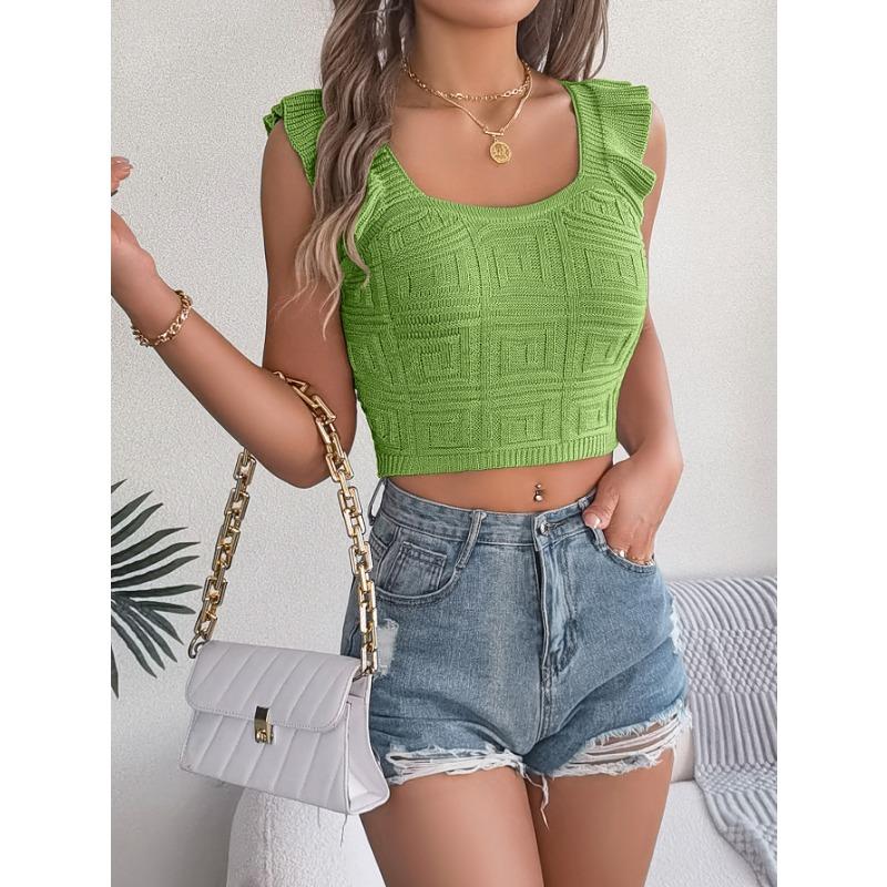 VEZFAA Dámská móda Ležérní Léto Jaro Jednobarevný potisk Halenky a košile s čtvercovým límcem bez rukávů