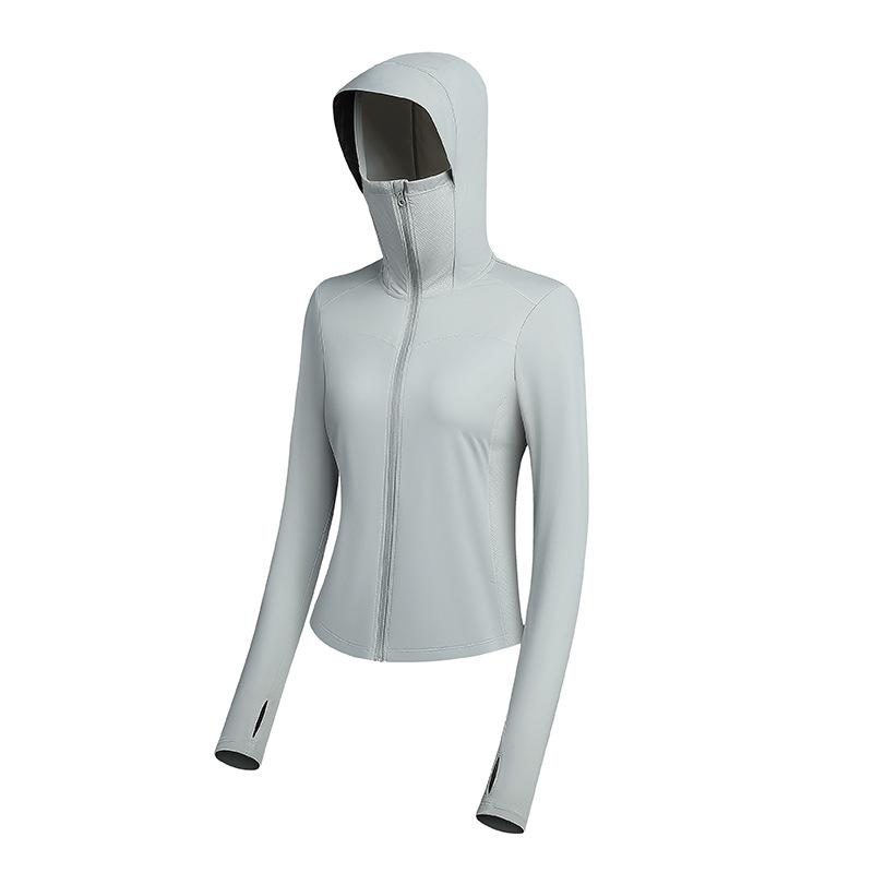 Short sunscreen clothing Slim-fitting stand-up collar sports jacket Women's waist light and cold silk cool outdoor hooded sunscreen clothing