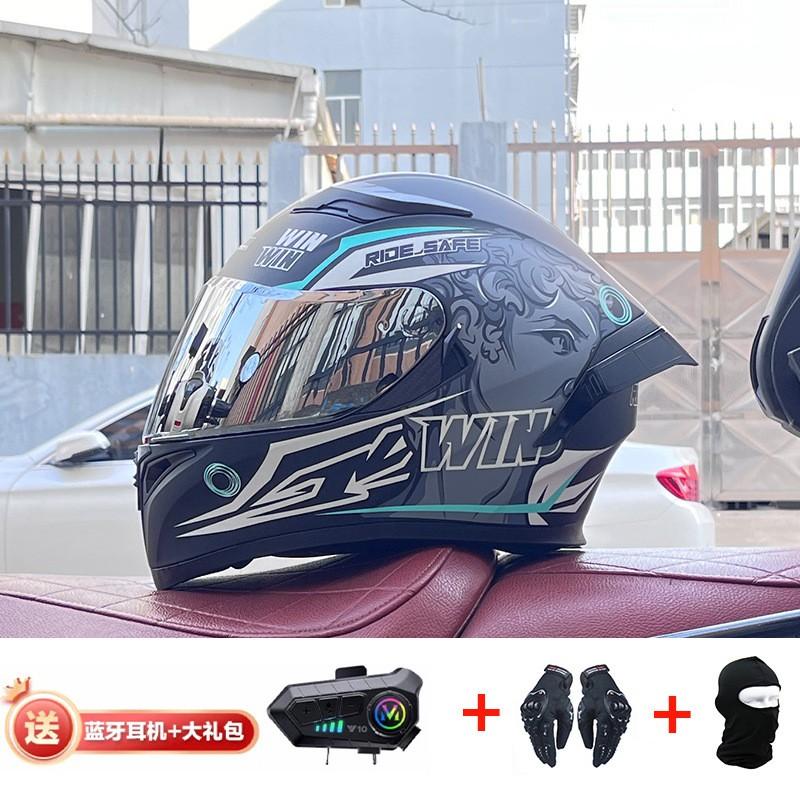 Full Face Motorcycle Helmet With Rear Wing Bluetooth Headset Men All Season Electric Bike Motorbike Riding Safety Gear