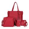 Elegant 4Pcs Women's PU Leather Shoulder Bag Set Crossbody Purse Shoulder Bag Card Holder Casual Handbag  Red