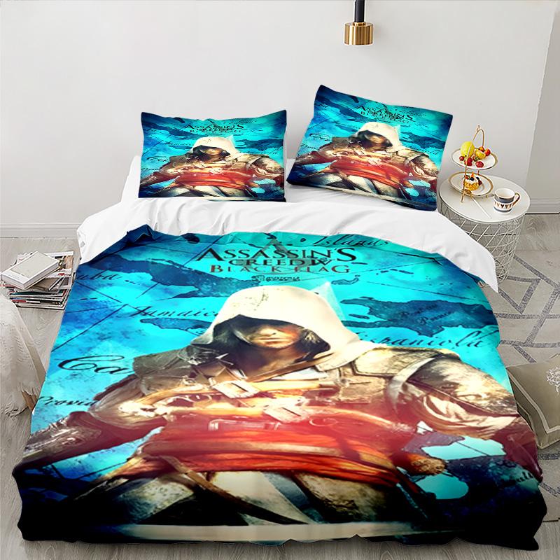 3-teiliges Assassin's Creed Bettwäsche-Set Bedruckte Bettbezug-Verschluss Enthält 1 Bettbezug & 2 Kissenbezüge für alle Jahreszeiten Schlafzimmerdekor