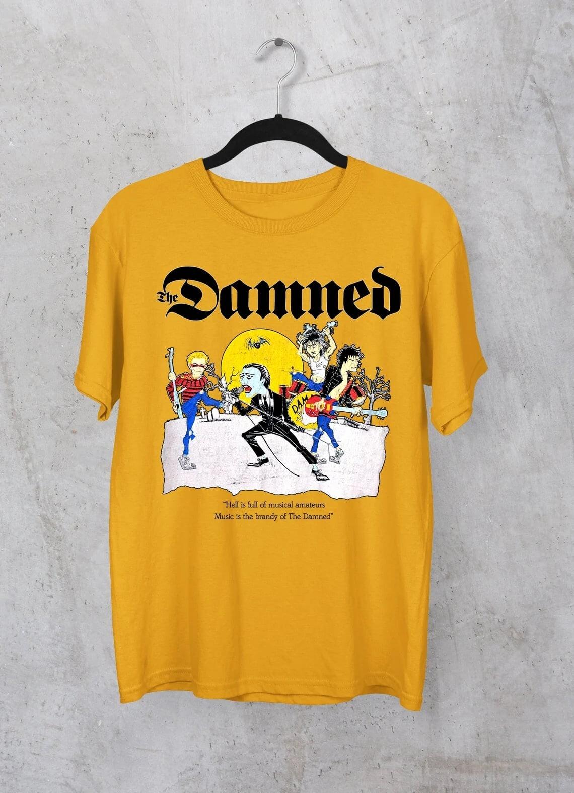 Vtg The Damned Band In Concert Heavy Cotton Yellow All Size Unisex Shirt TU331 L
