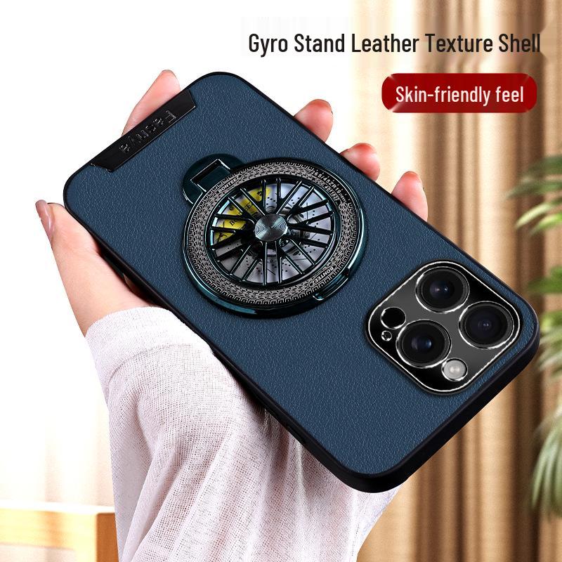 17ProMax Leather Decompression Gyro Stand Case - Drop-Proof Protective iPhone 14/15 Cover