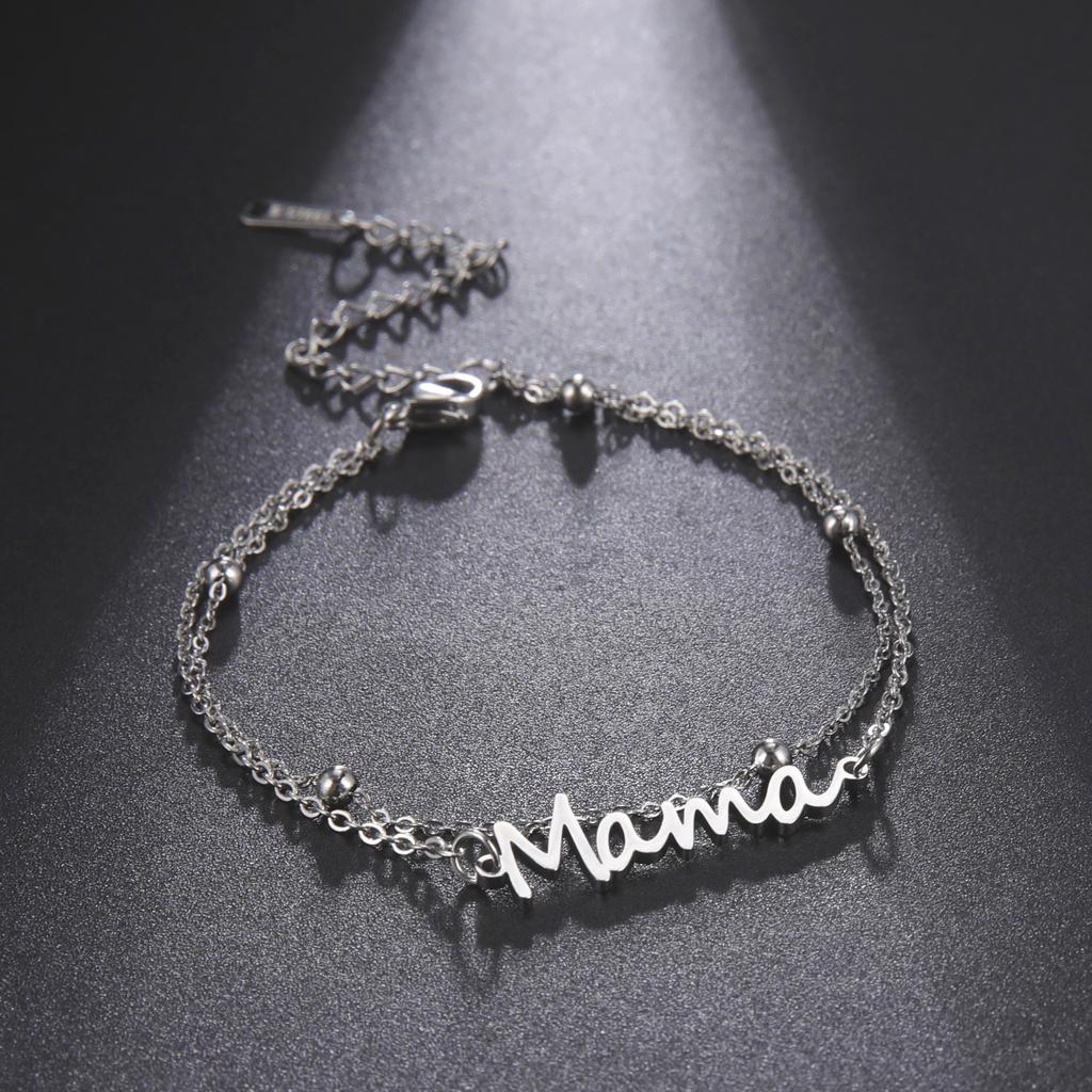 Fashion Letters Mama Charm Bracelet for Women Mom Stainless Steel Double Layer Beads Chains Mother's Day Jewelry Gifts