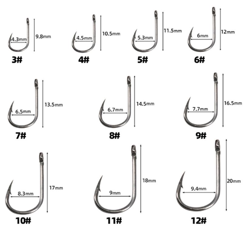 400 Stück Angelhaken mit Widerhaken und Öhr Kohlenstoffstahl Geöhrter Meeresfischhaken für Karpfenfischerei Zubehör Rostfreier Einzelhaken Langlebig