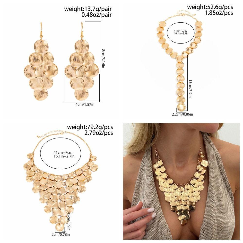Metal Chain Tassel Sequin Necklace Bohemian Sequin Drop Earrings Fashion Gold Jewelry Gift