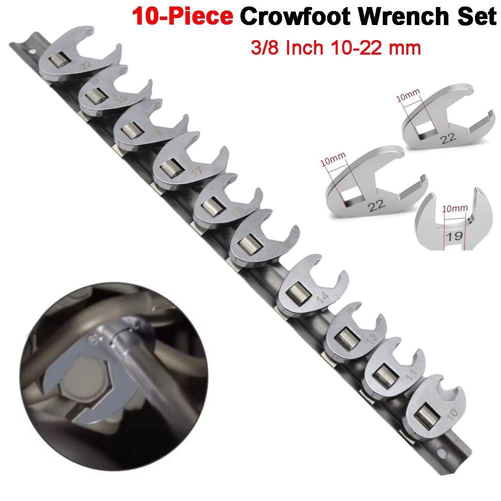 10pcs/Set Chrome Finish Crowfoot Wrench Heads Hand Tool Accessories Mechanical Repair
