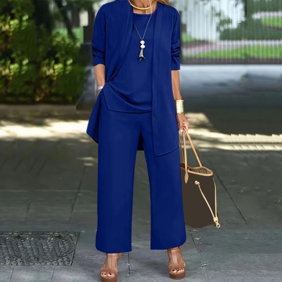 3 buc./set femeie haină vestă pantaloni set cardigan cu mânecă lungă cu decolteu o vestă fără mâneci cu talie elastică pantaloni cu picioare late costum pantalon lejer toamnă primăvară