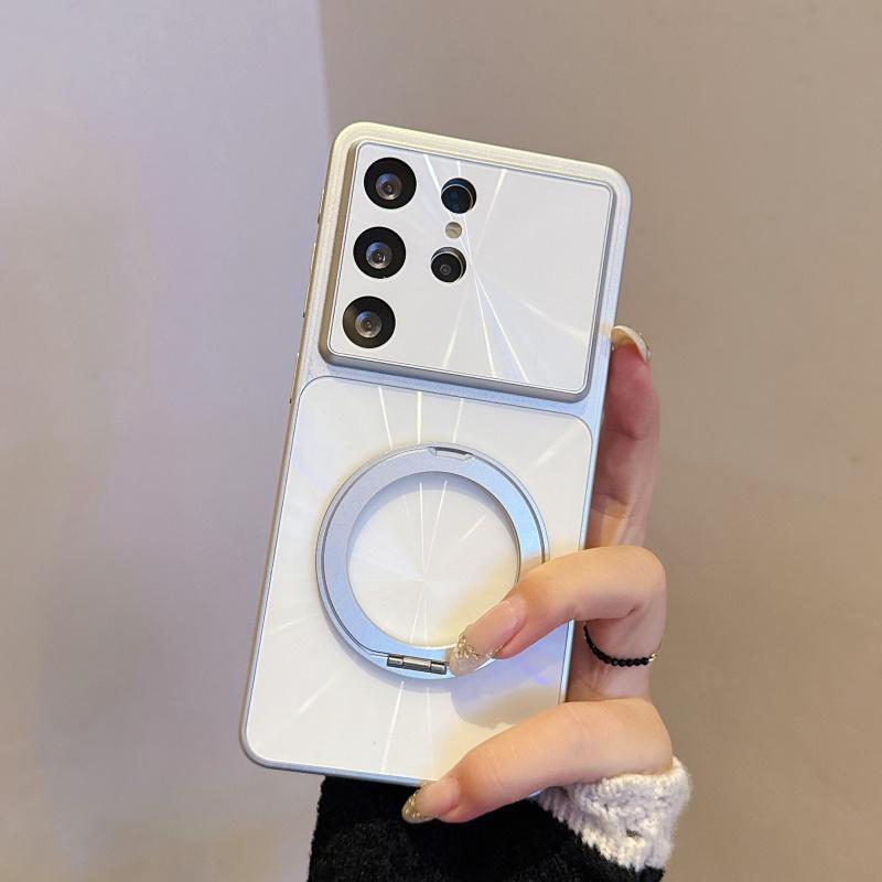 Luxury Reflective Armor Magnetic Phone Case For Samsung Galaxy S26 S25 S24 Plus Ultra FE Bracket Wireless Charging Hard Cover
