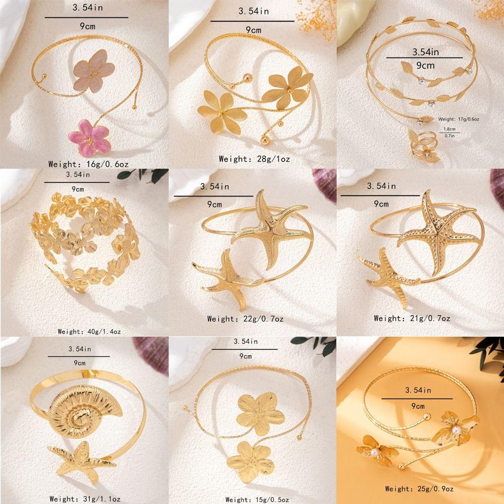 Metal Wide Open Bangle Multi Style Flower Bracelet Stylish Opening Arm Bracelet  Hand Jewelry