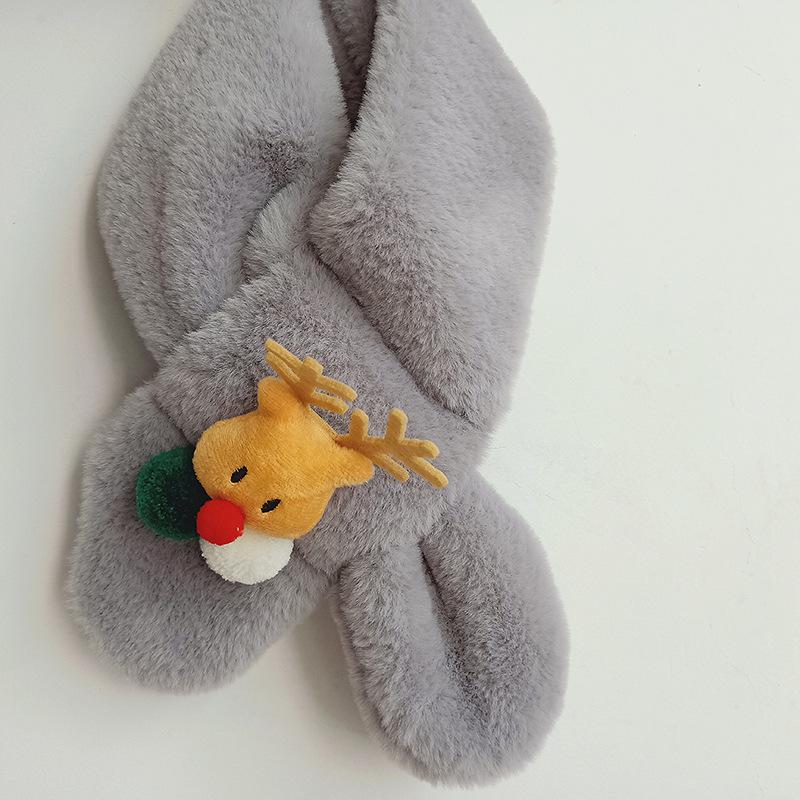 Koreanischer Weihnachts-Rentier-Schal für Kinder - Winterlicher Plüsch-Bommel-Schlauchschal für Jungen & Mädchen.