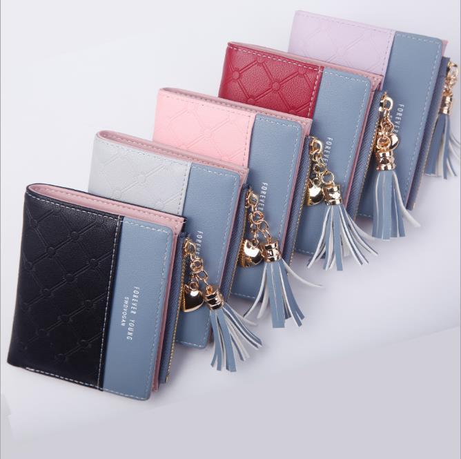 Fashion Women Short Wallets Pu Leather Tassel Zipper Small Purse Holder Cards